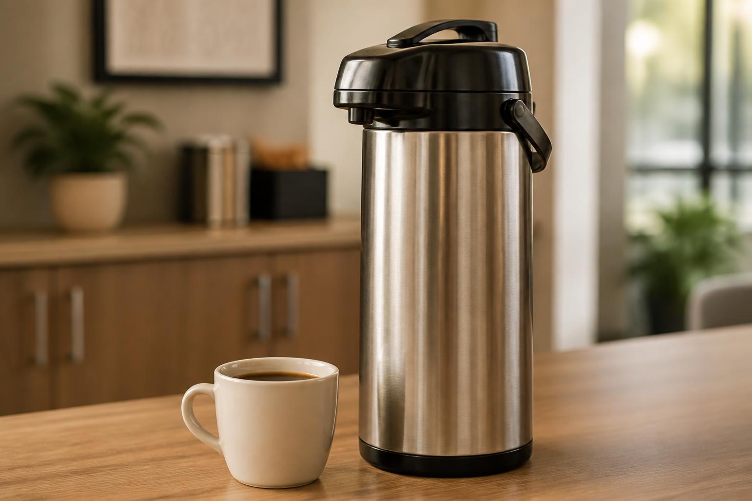 Commercial stainless steel coffee airpots for Sioux Falls office coffee service from Chip N Dale Coffee Company